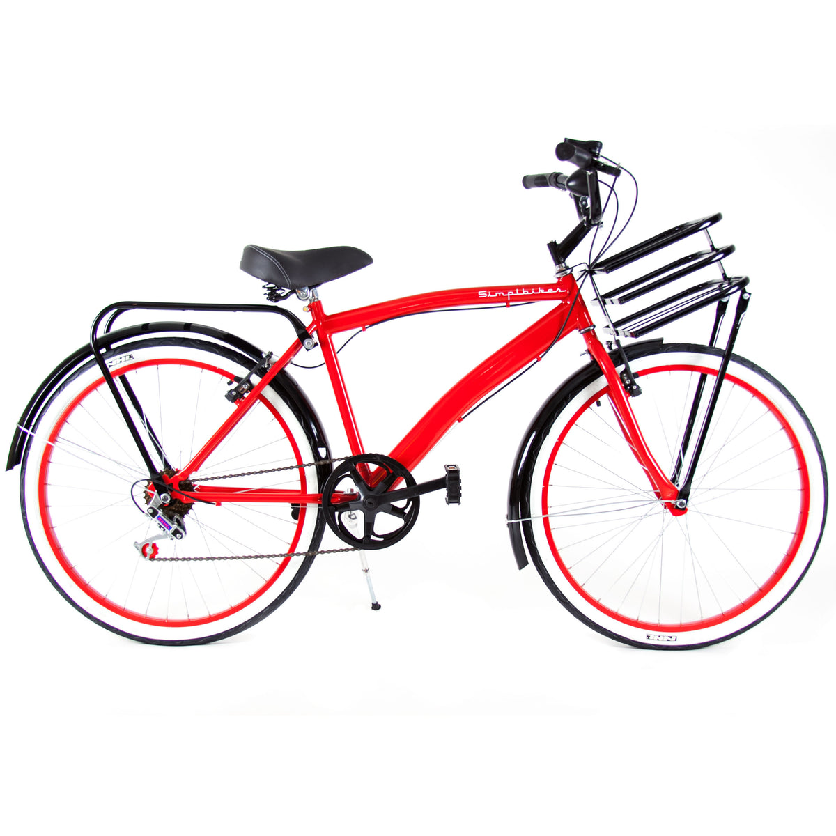 Bicicleta Vintage Rojo Brillante R26 Canasta Tubular para Hombre