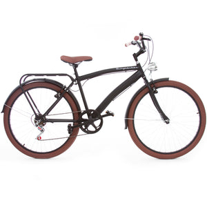 Bicicleta Vintage Hombre Negro Mate Llantas Café