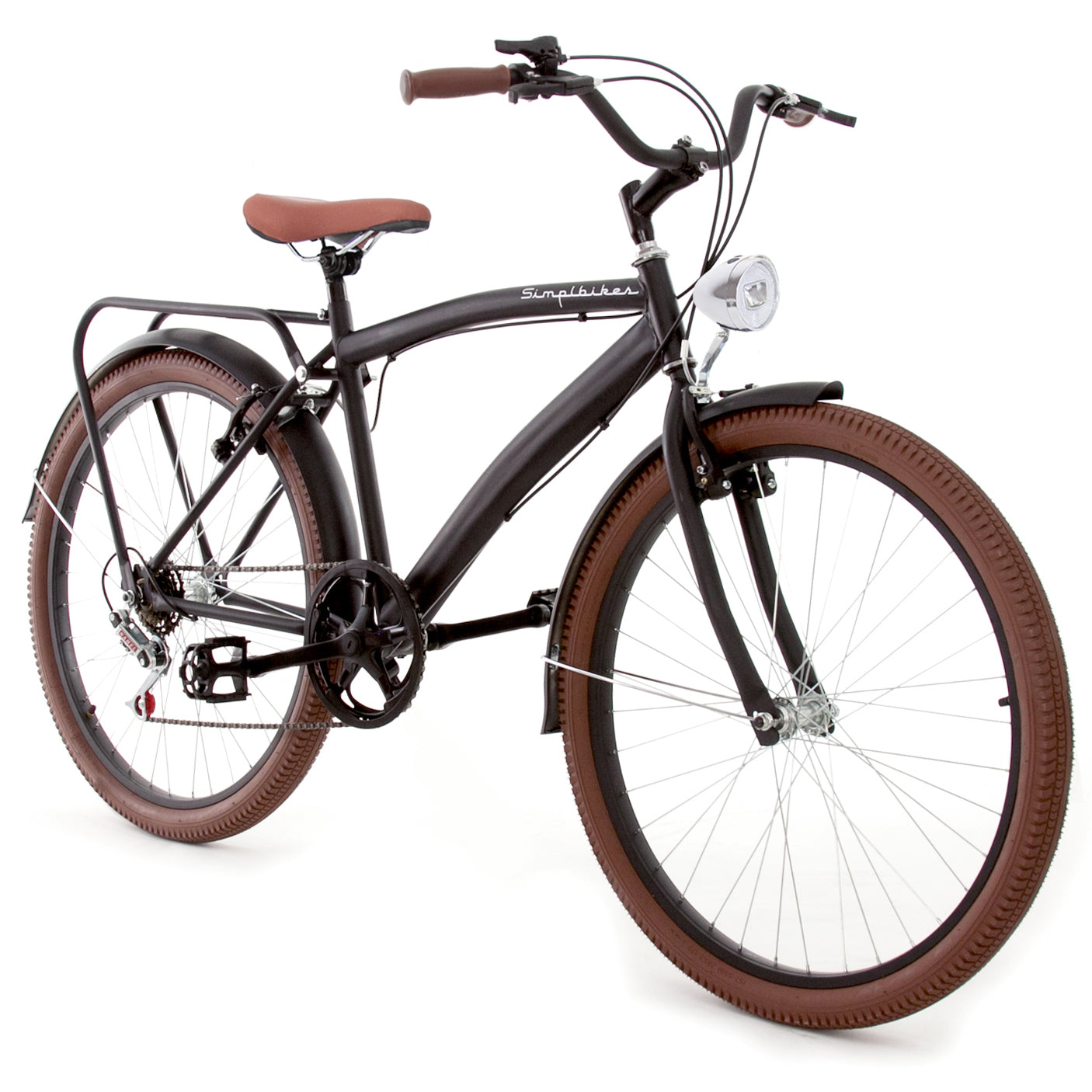 Bicicleta Vintage Hombre Negro Mate Llantas Café