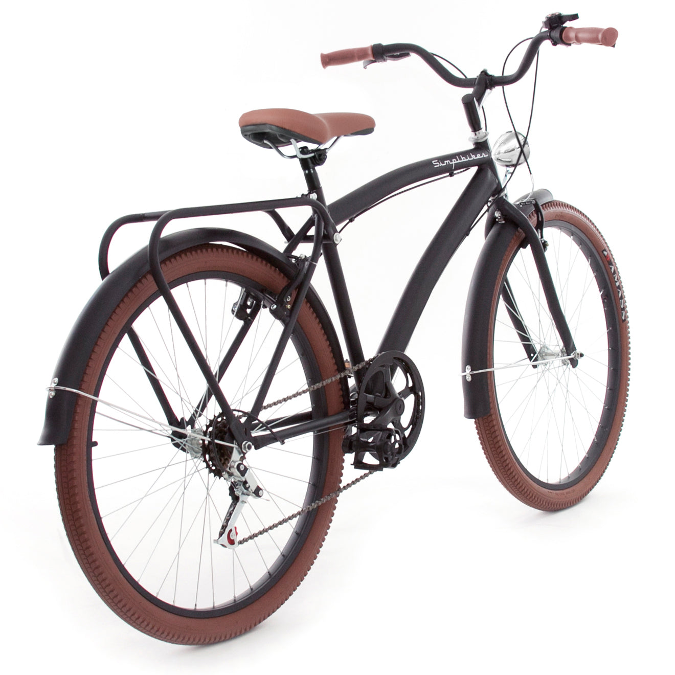 Bicicleta Vintage Hombre Negro Mate Llantas Café