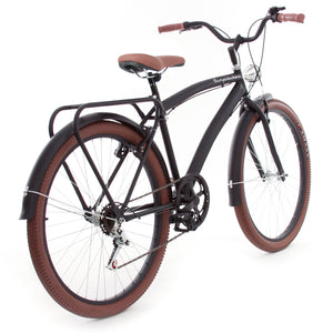 Bicicleta Vintage Hombre Negro Mate Llantas Café