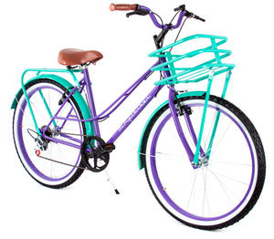 Bicicleta Vintage Dama Morado y Menta Canasta Tubular.