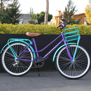 Bicicleta Vintage Dama Morado y Menta Canasta Tubular.