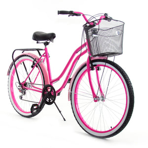 Simplbike® Spicy® Bicicleta Vintage 6 Velocidades Magenta/Rosa Canasta de Malla Metálica.