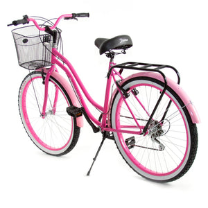 Simplbike® Spicy® Bicicleta Vintage 6 Velocidades Magenta/Rosa Canasta de Malla Metálica.