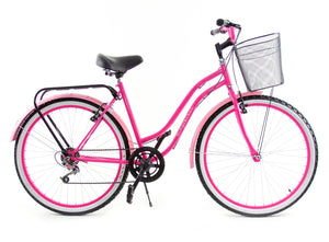 Simplbike® Spicy® Bicicleta Vintage 6 Velocidades Magenta/Rosa Canasta de Malla Metálica.