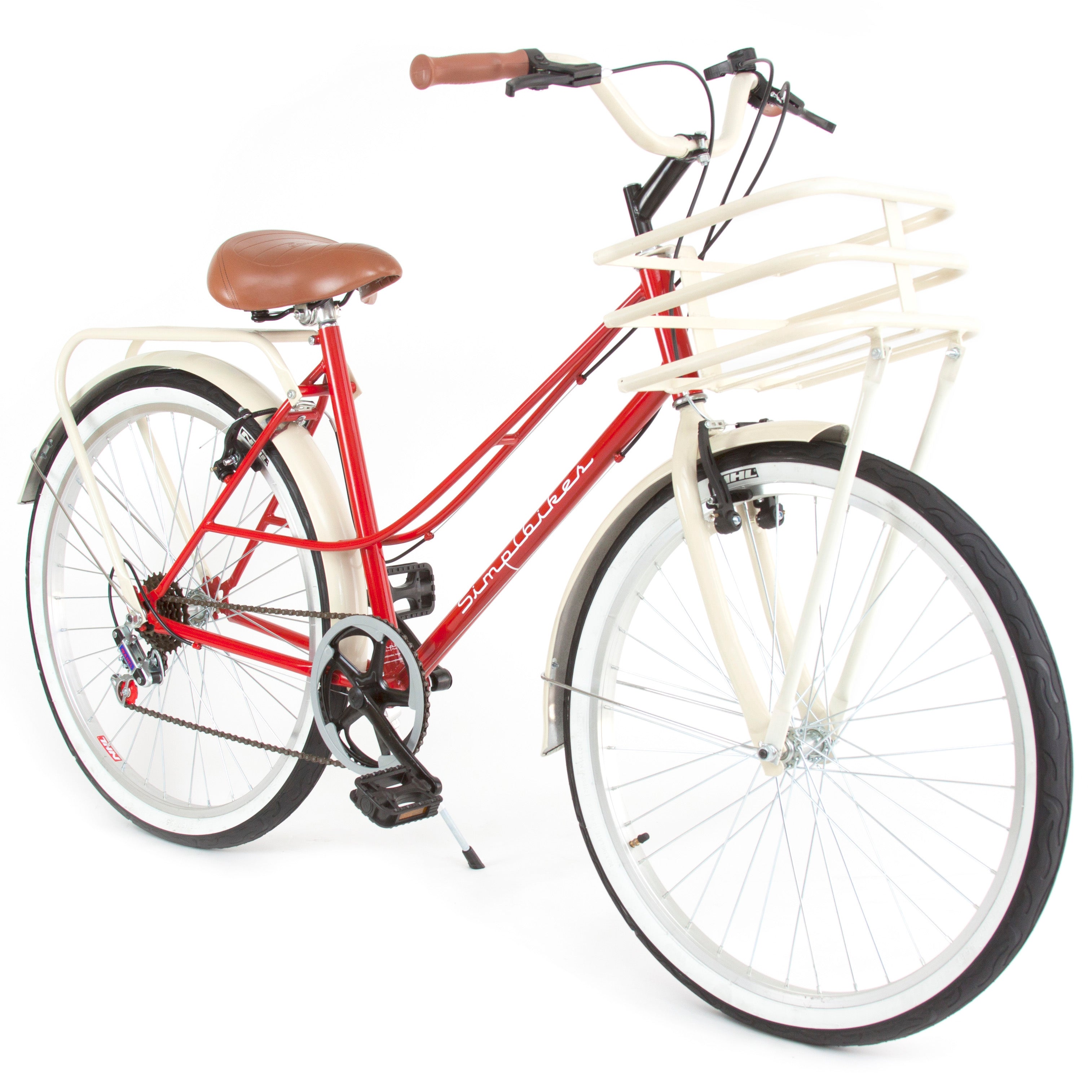 Bicicleta Vintage Dama Rojo y Almendra Canasta Tubular.