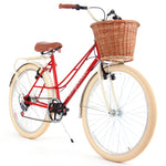 Bicicleta Vintage Dama Rojo y Almendra Canasta de Mimbre Llanta Crema.