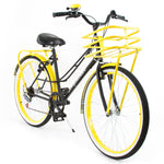 Bicicleta Vintage Dama Negro Mate Amarillo  Canasta Tubular.