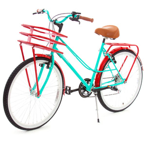 Bicicleta Vintage Dama Menta y Rojo Canasta Tubular.