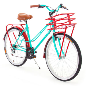 Bicicleta Vintage Dama Menta y Rojo Canasta Tubular.